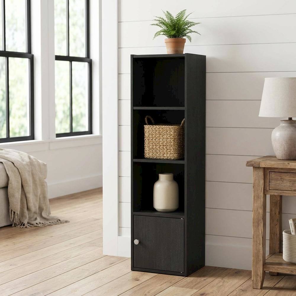 Angle. FurniFact - Blackwood 4-Tier Bookcase with Door Storage for Home Use - Blackwood.