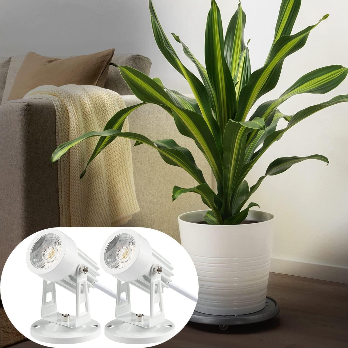 Alt View 1. FINEAK - 2-Pack White LED Indoor Plant Uplights, 5.9FT Cord with Foot Switch.