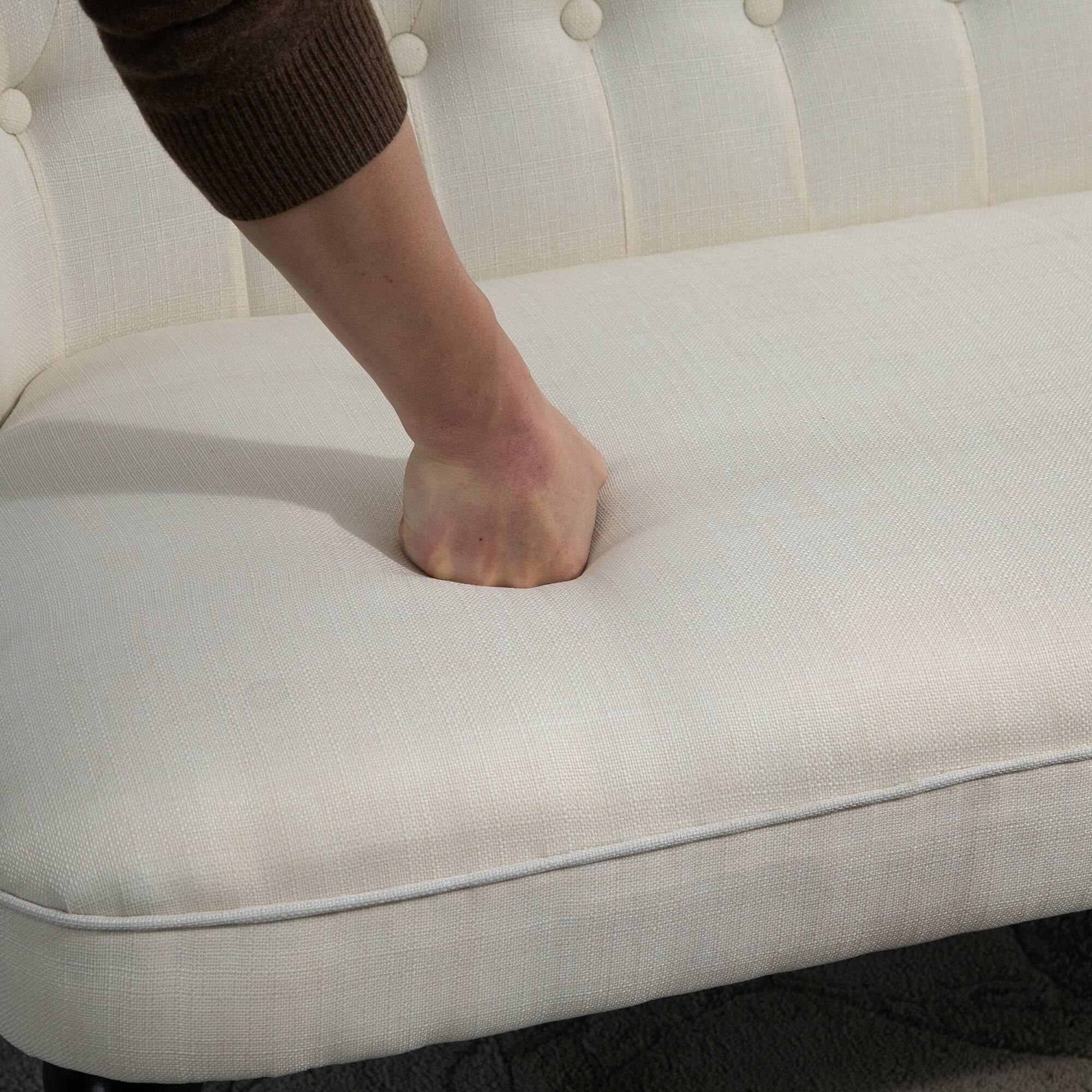 Alt View 7. Homcom - Upholstered Armless Loveseat w/ Button Tufted Design & Wood Legs - White.