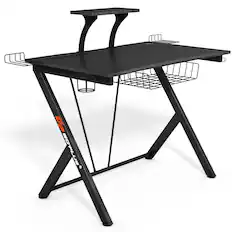 Front. Costway - Costway Gaming Desk Computer Desk PC Table Workstation with Headphone Hook & Cup Holder - Black.