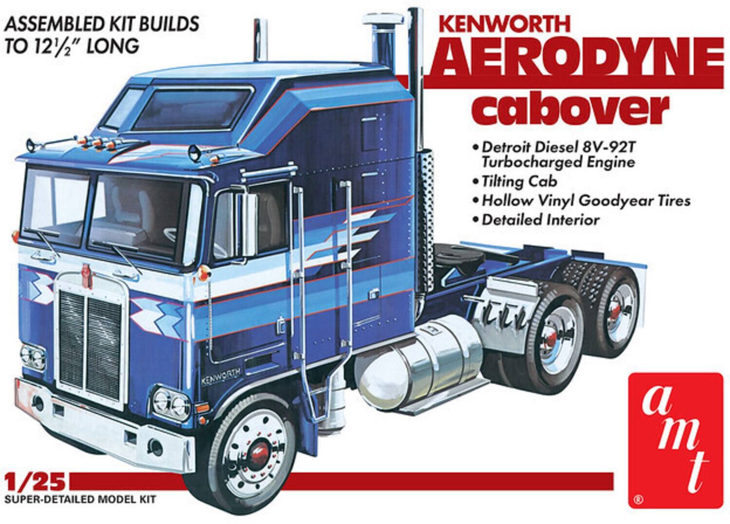 ASSEMBLED KIT BUILDS TO 12 1/2" LONG

KENWORTH AERODYNE cabover

- Detroit Diesel 8V-92T Turbocharged Engine
- Tilting Cab
- Hollow Vinyl Goodyear Tires
- Detailed Interior

1/25 SUPER-DETAILED MODEL KIT

a m t