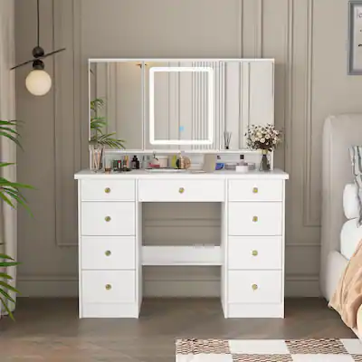 modern dressing table with mirror and stool Amazon.com: homary White Makeup Vanity Set with LED Mirror and Dressing Stool, Modern PU Leather Dressing Table with Drawers for Bedroom, Ideal for Women Girls (White) : Home & Kitchen