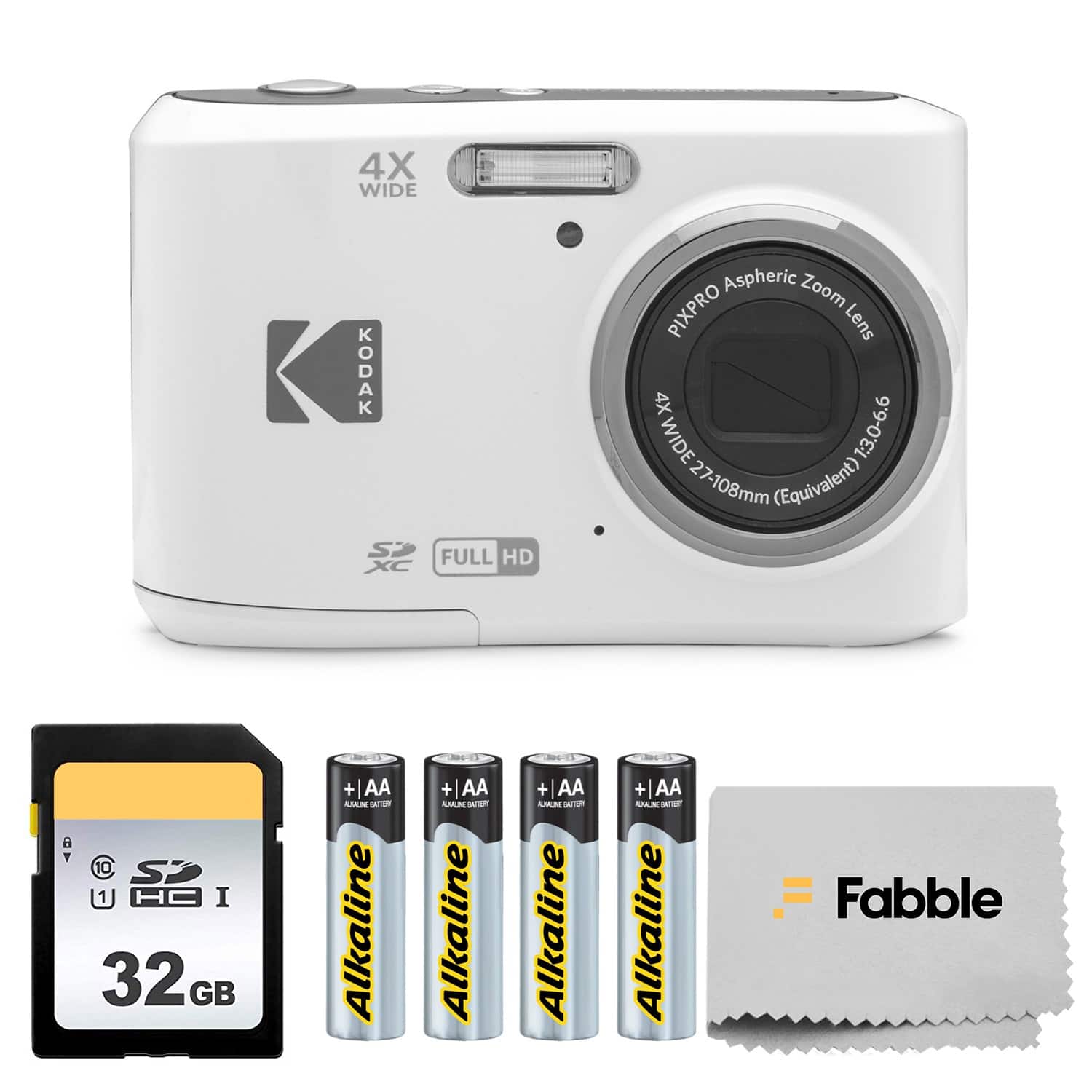 Kodak - PIXPRO FZ45 16MP Digital Camera with 4X Optical Zoom 27mm Wide Angle and 2.7" LCD Screen Bundle with 32GB SD Memor - White