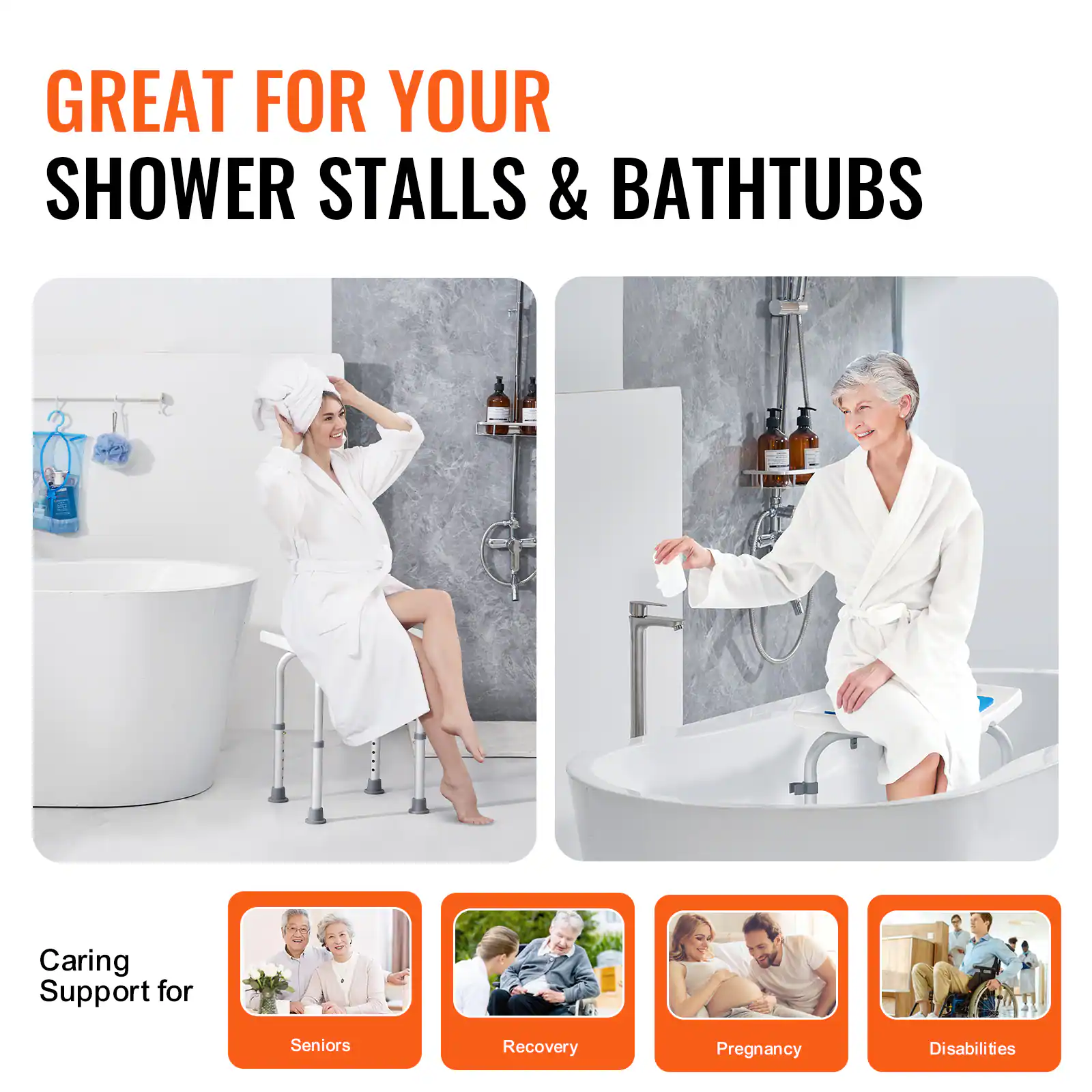 GREAT FOR YOUR SHOWER STALLS & BATHTUBS

Caring Support for Seniors, Recovery, Pregnancy, Disabilities
