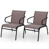Front. Costway - Costway Patio Chairs Set of 2 with Breathable Fabric & Metal Frame Armrests for Poolside - Black,Brown.