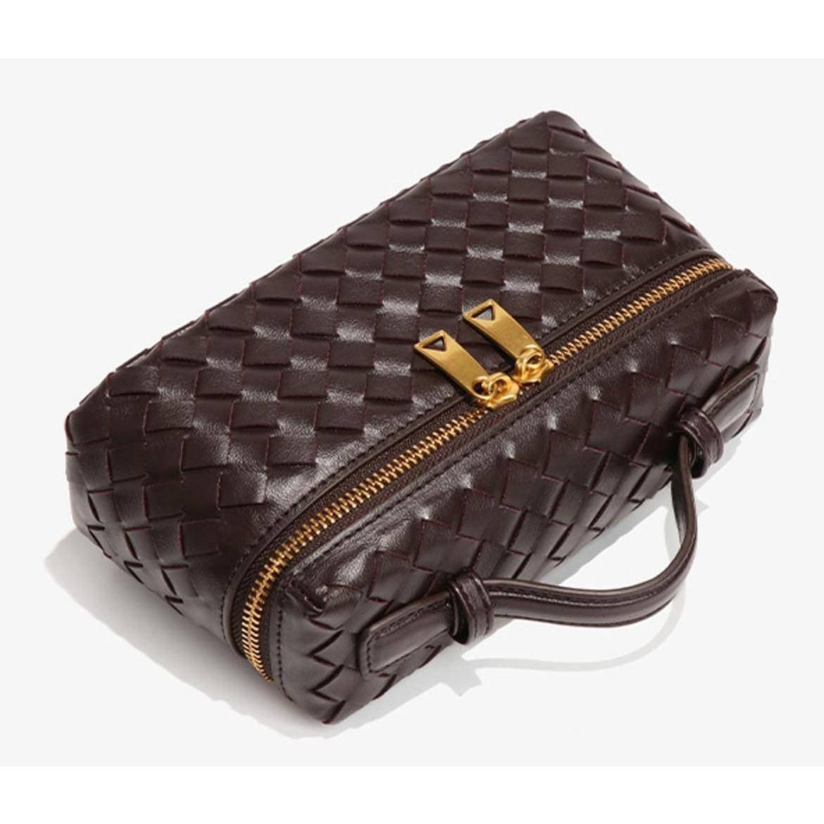 Alt View 1. Fabibe - Trendy Woven Crossbody Purse Square Box Bags Women Shoulder Bag Cute Satchels Mini Pu Leather Top-handle Tote Handbag - A Dark Green 2.