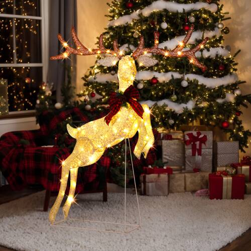 Alt View 10. Winado - 5FT Christmas Jumping Reindeer Pre-lit with Lights for Indoor Outdoor Yard Porch Holiday Ornament Displays Decoration - White.