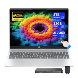 HP - OmniBook 5 16" WUXGA Touch Laptop,Ryzen AI 7 350,32GB RAM,1TB SSD+1TB Dock Set,Radeon 860M,Backlit,Win 11 - Silver