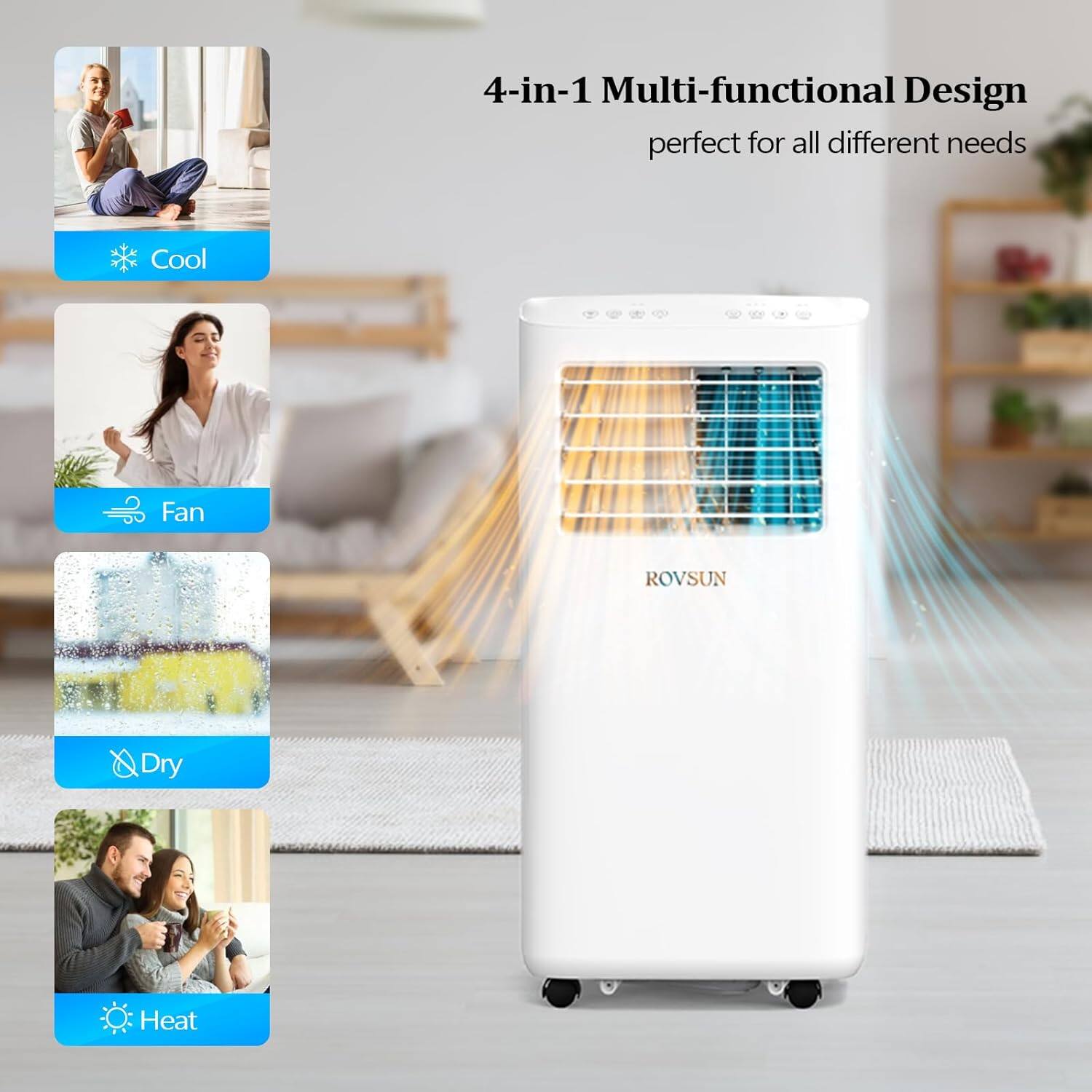 4-in-1 Multi-functional Design  
perfect for all different needs  

Cool  
Fan  
Dry  
Heat  

ROVSUN