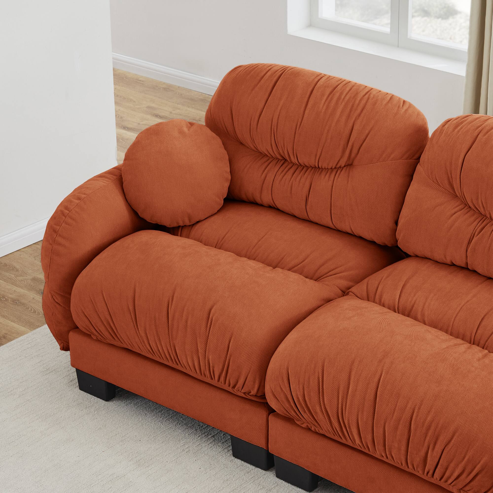 Alt View 2. Anysun - 4-Seater U Shape Sectional Couch with 2 Ottomans, Chenille Fabric, High-Density Foam & Curved Armrests for Living Room - Orange.