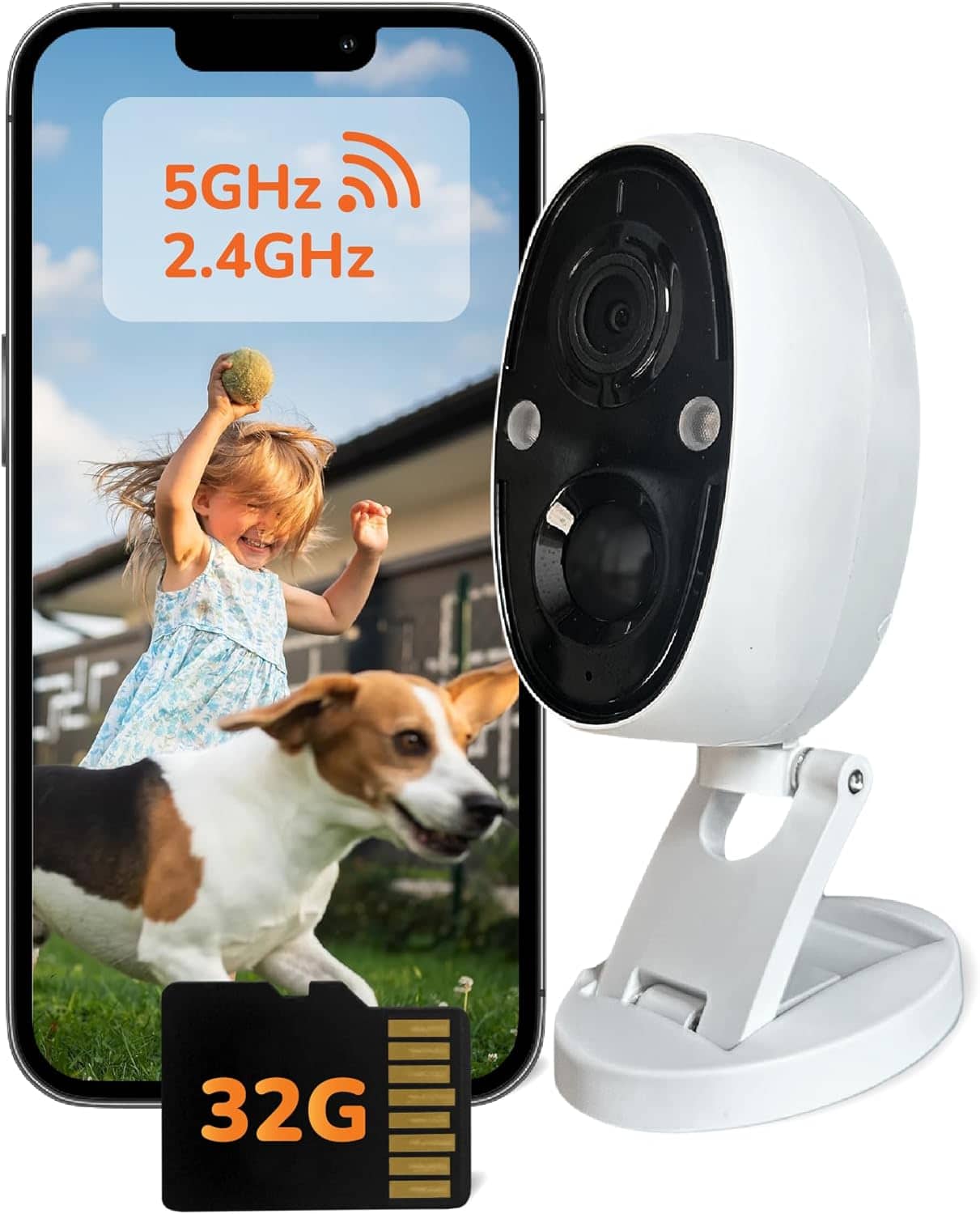 Sensforge - 2.5K Indoor/Outdoor Battery Camera, AI Detection, Color Night Vision, Magnetic Mount, Dual-Band Wi-Fi, 32GB SD - White