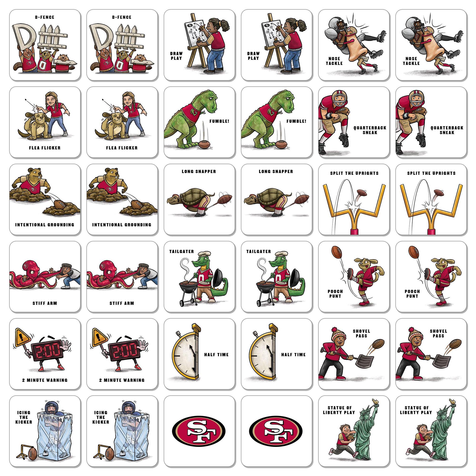 - D-FENCE
- DRAW PLAY
- NOSE TACKLE
- FUMBLE!
- FLEA FLICKER
- LONG SNAPPER
- INTENTIONAL GROUNDING
- TAILGATER
- STIFF ARM
- 2 MINUTE WARNING
- HALF TIME
- ICING THE KICKER
- STATUE OF LIBERTY PLAY
- POACH PUNT
- SHOVEL PASS
- PUNT
- QUARTERBACK SNEAK
- SPLIT THE UPRIGHTS