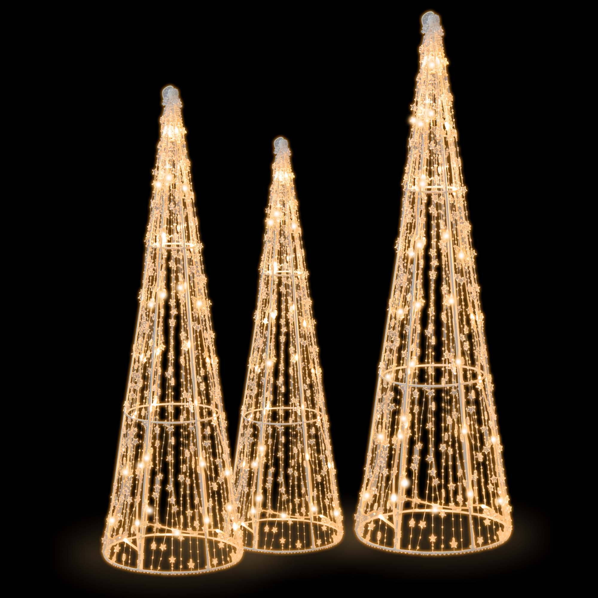 Alt View 18. Costway - Set of 3 Pre-lit Christmas Cone Trees Decoration with Star String & 90 Lights - Gold.