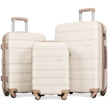 Front. HTUTWOO - Luggage Sets ABS Hardshell 3pcs - Hardside Lightweight Suitcase Sets, Spinner Wheels Suitcase with TSA Lock, 20"/24"/28 - Ivory+Gold.
