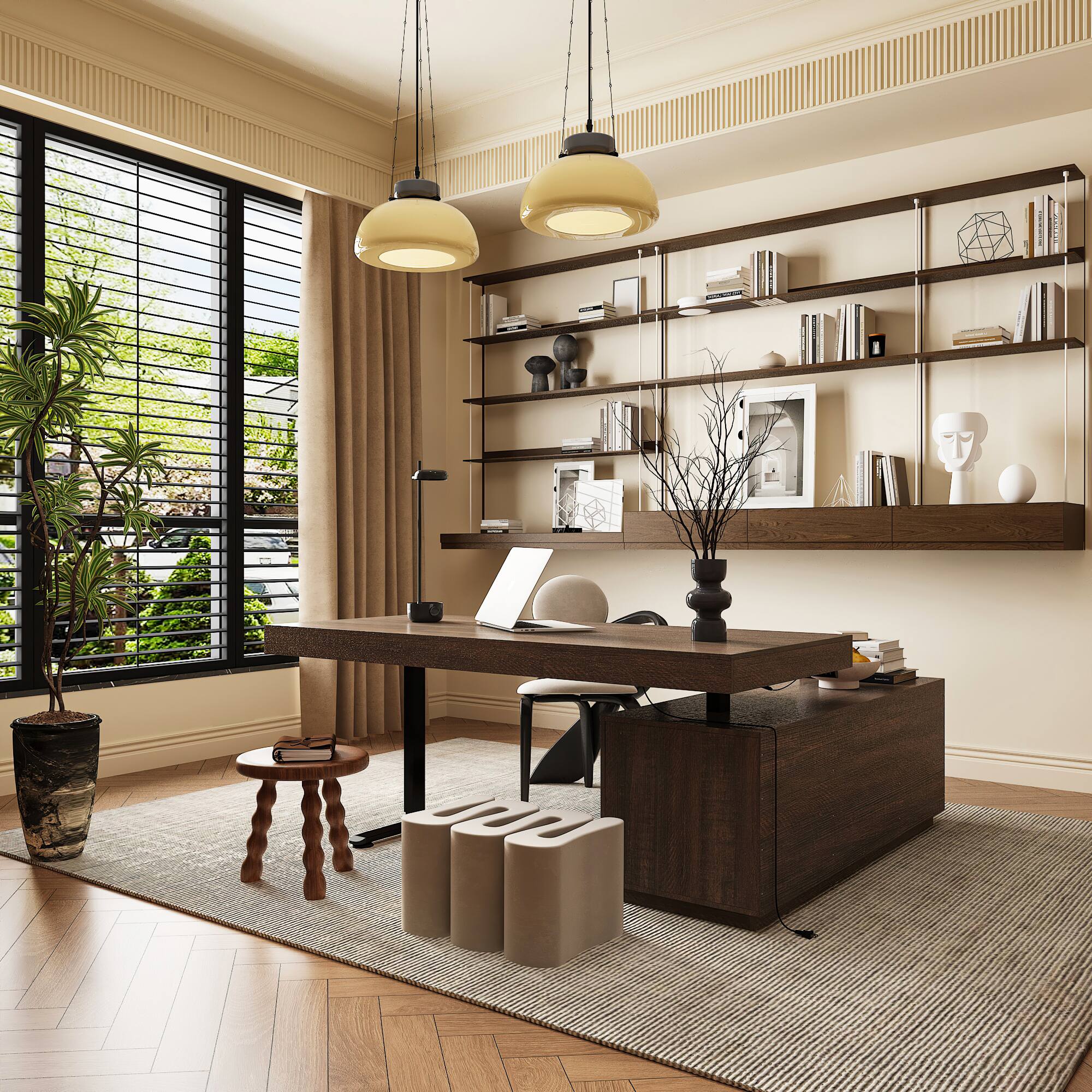 Alt View 9. Famapy - Electric Height Adjustable Desk with Drawers & Flexible Cabinet, Standing Desk for Home Office Study Workspace - Black & Brown.