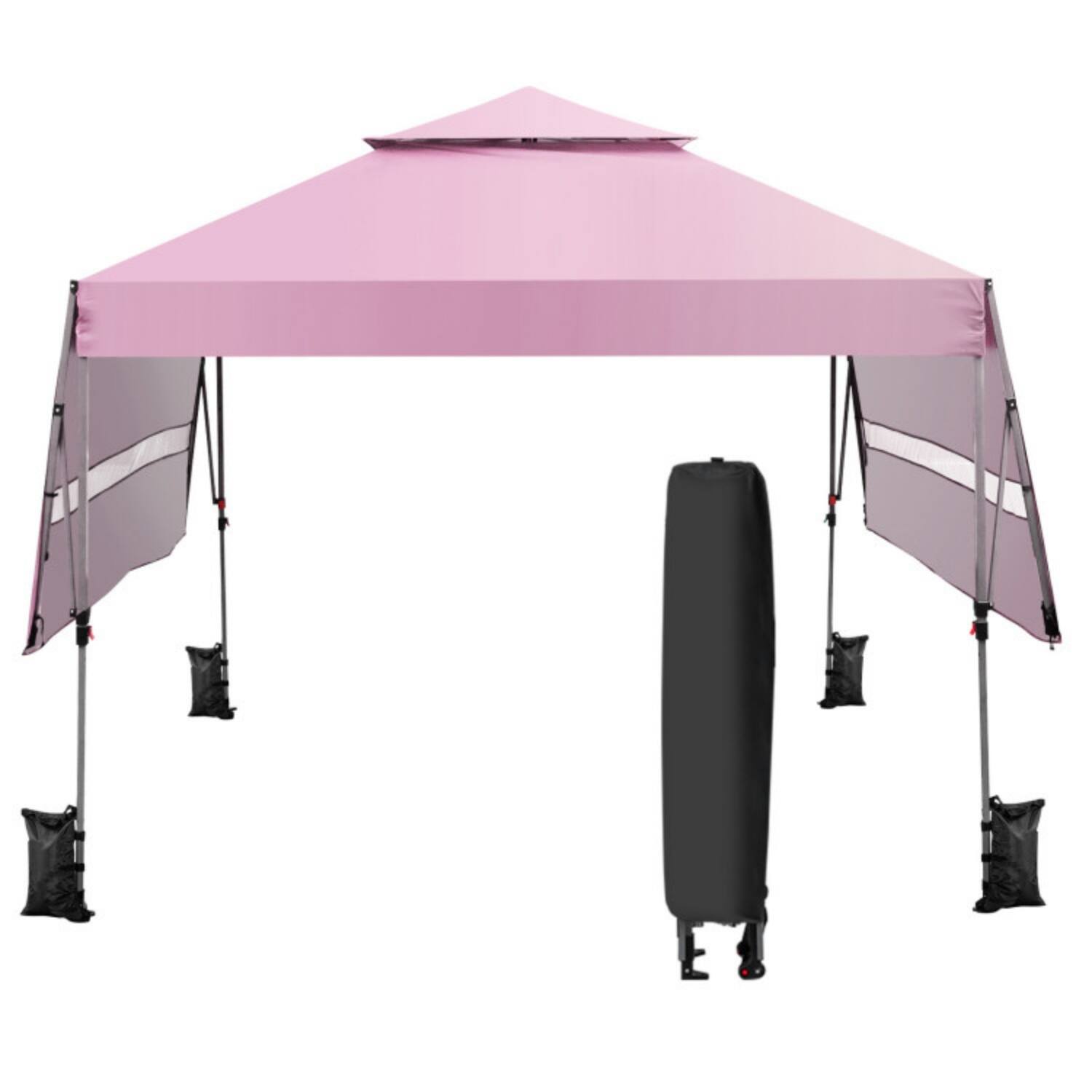 Alt View 4. Mondawe - 10x17.6 FT Pop Up Canopy Tent w Dual Half Awnings & Roller Bag UPF 50+ 176 sq ft - Pink.