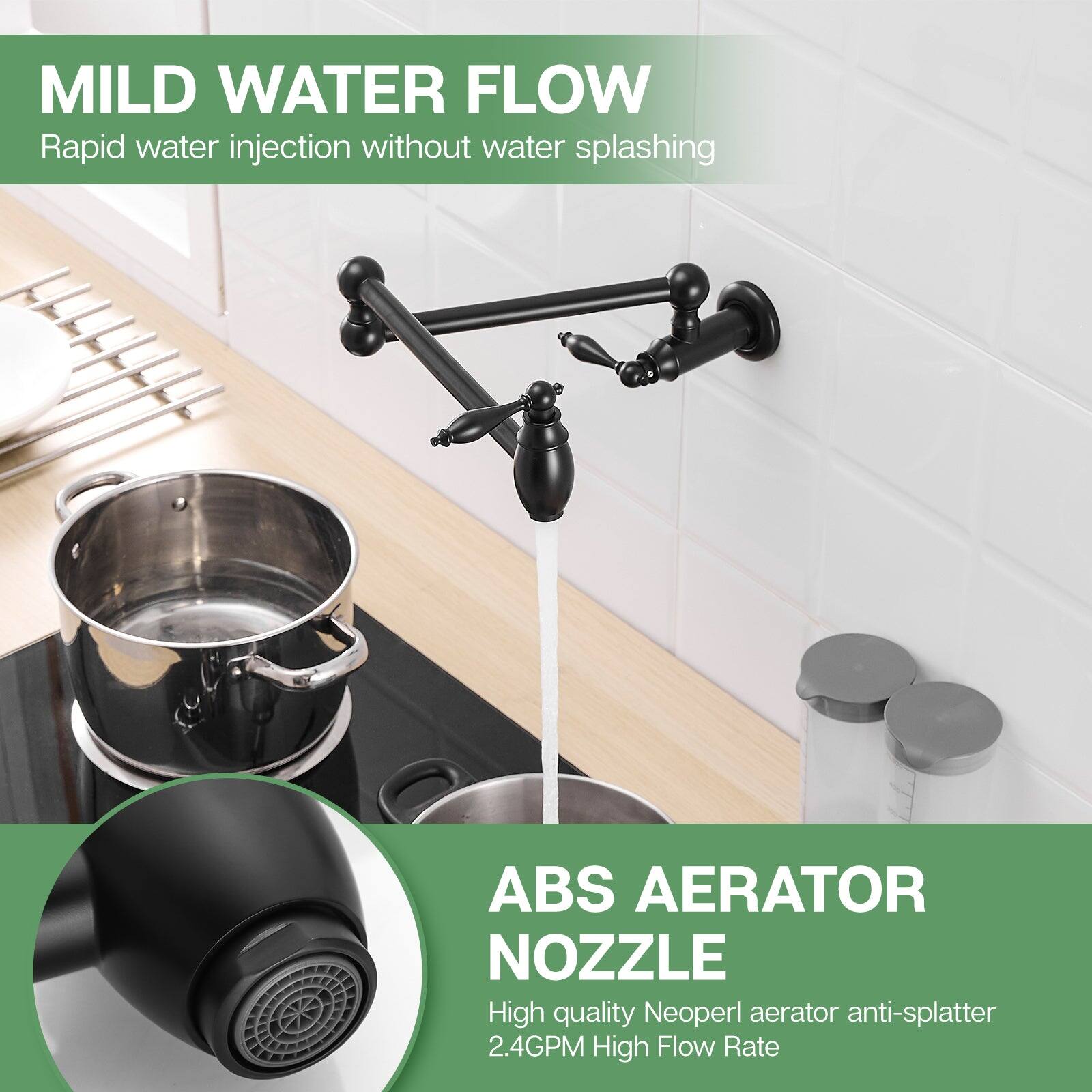 MILD WATER FLOW Rapid water injection without water splashing

ABS AERATOR NOZZLE High quality Neoperl aerator anti-splatter 2.4GPM High Flow Rate