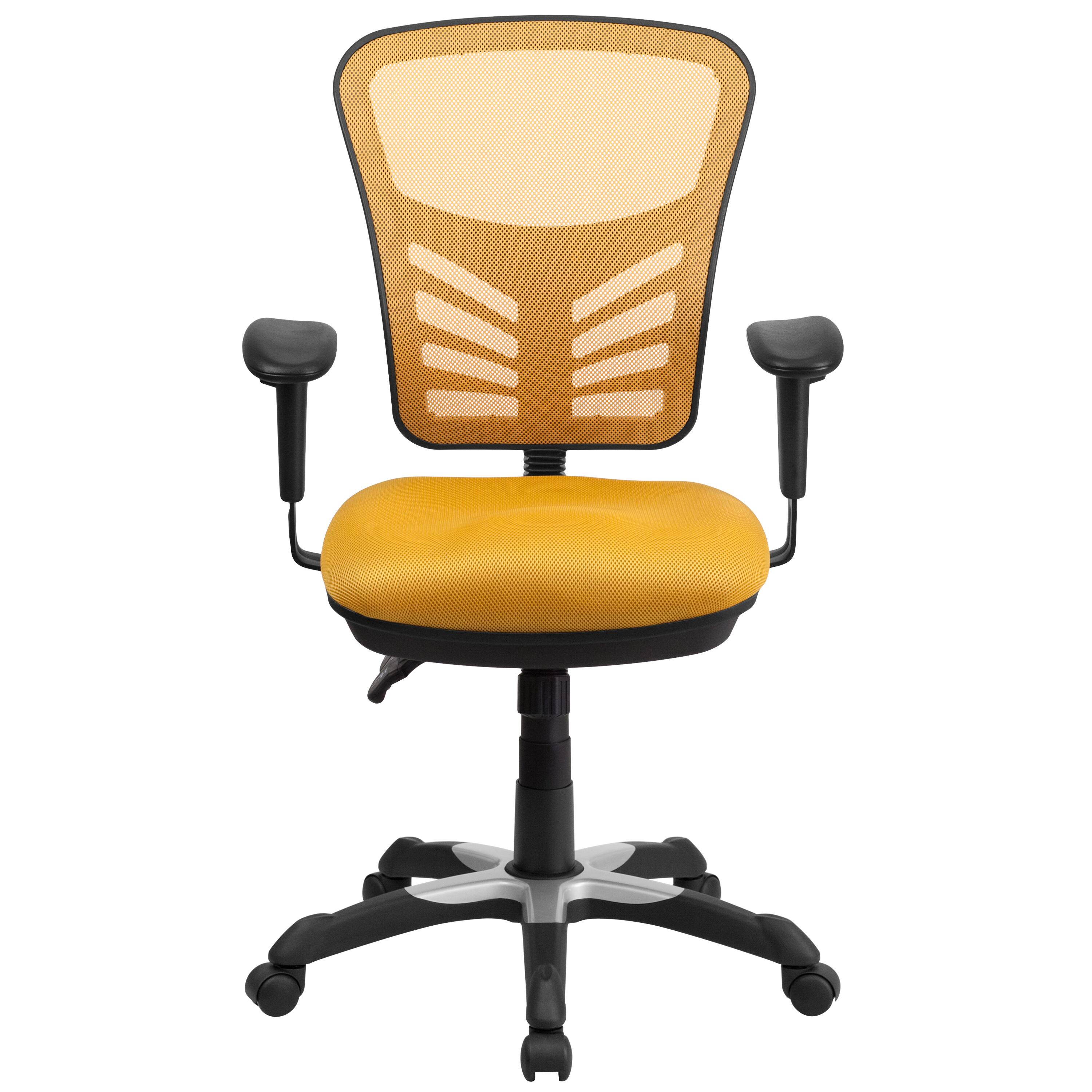 Alt View 7. Emma + Oliver - Mid-Back Mesh Triple Paddle Swivel Ergonomic Office Chair with Adjustable Arms - Yellow-Orange/Black Frame.