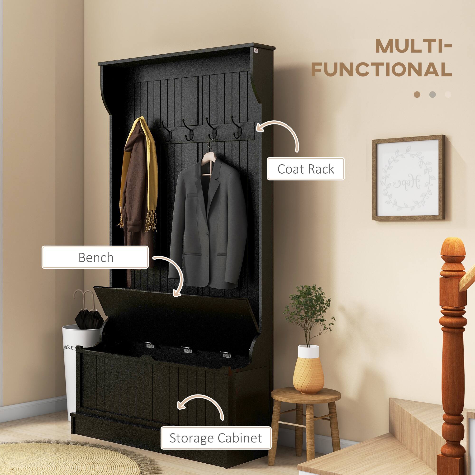 MULTI-FUNCTIONAL Coat Rack Bench Storage Cabinet