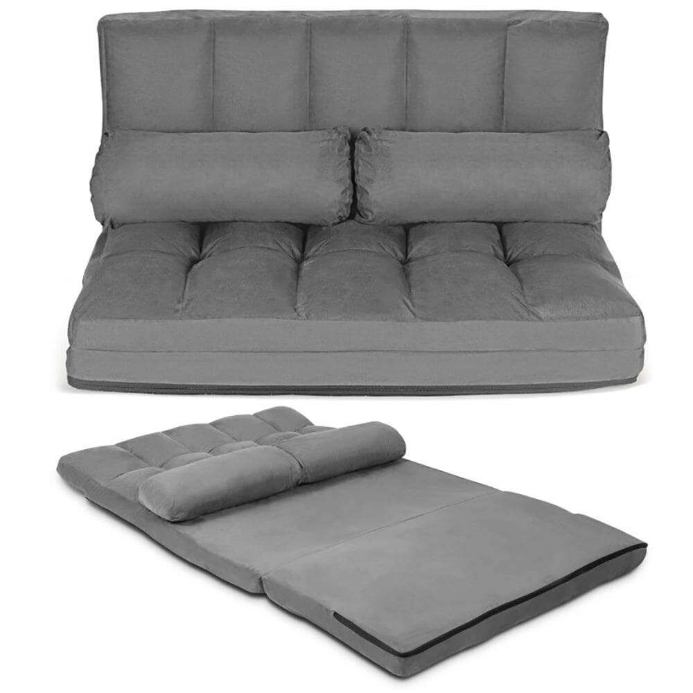 Angle. Kadyn - Floor Chair, Sofa Chair, Floor Seat,6-Position Foldable Floor Sofa Bed with Detachable Cloth Cover-Gray - Gray.