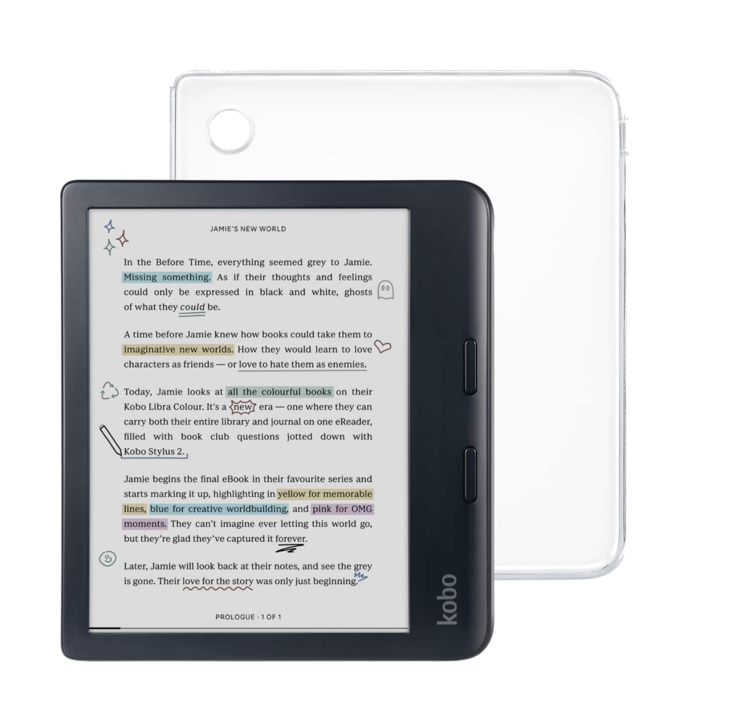 Kobo - Libra Colour eReader (Black) with Bundle - 2024 - Clear Case