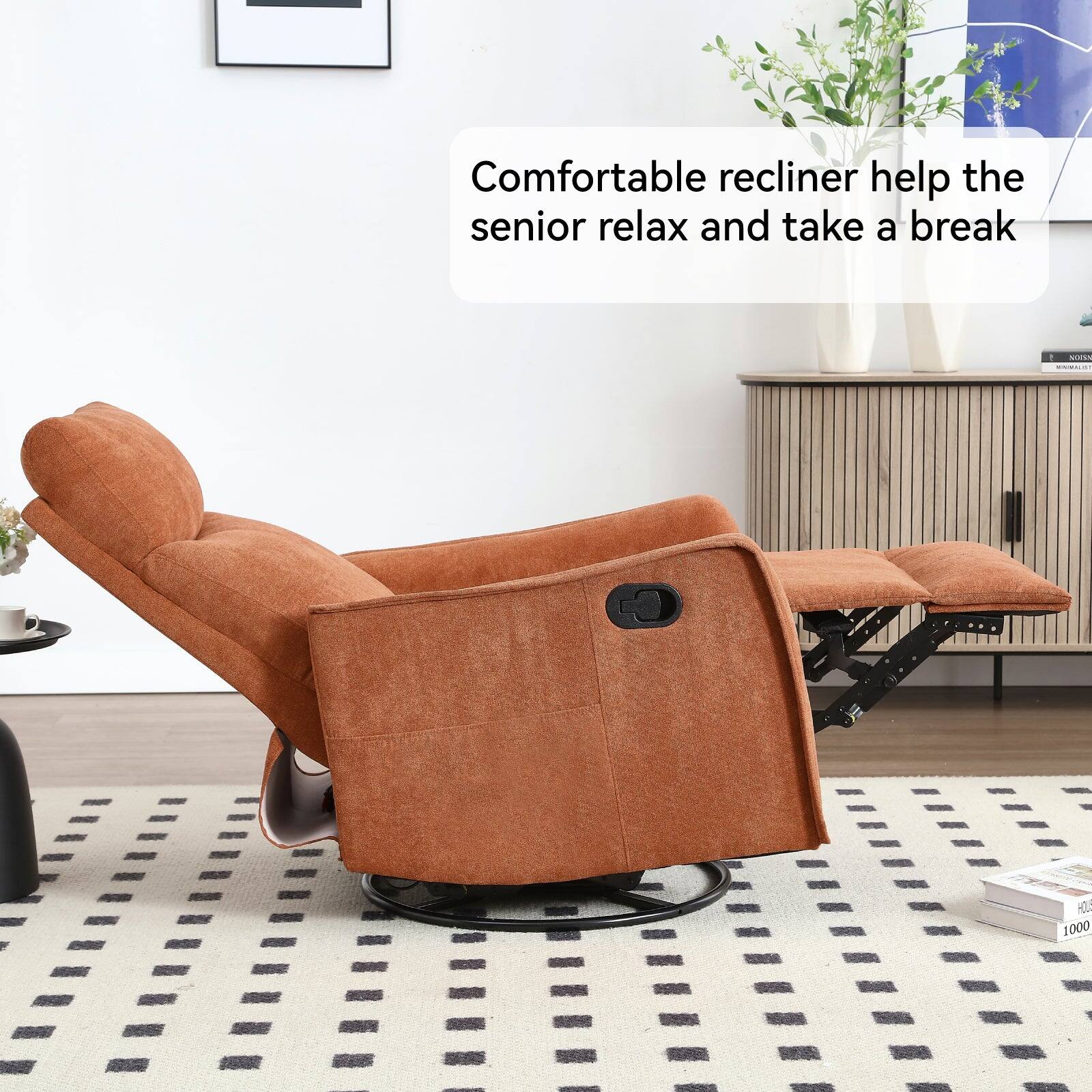 Comfortable recliner helps the senior relax and take a break.