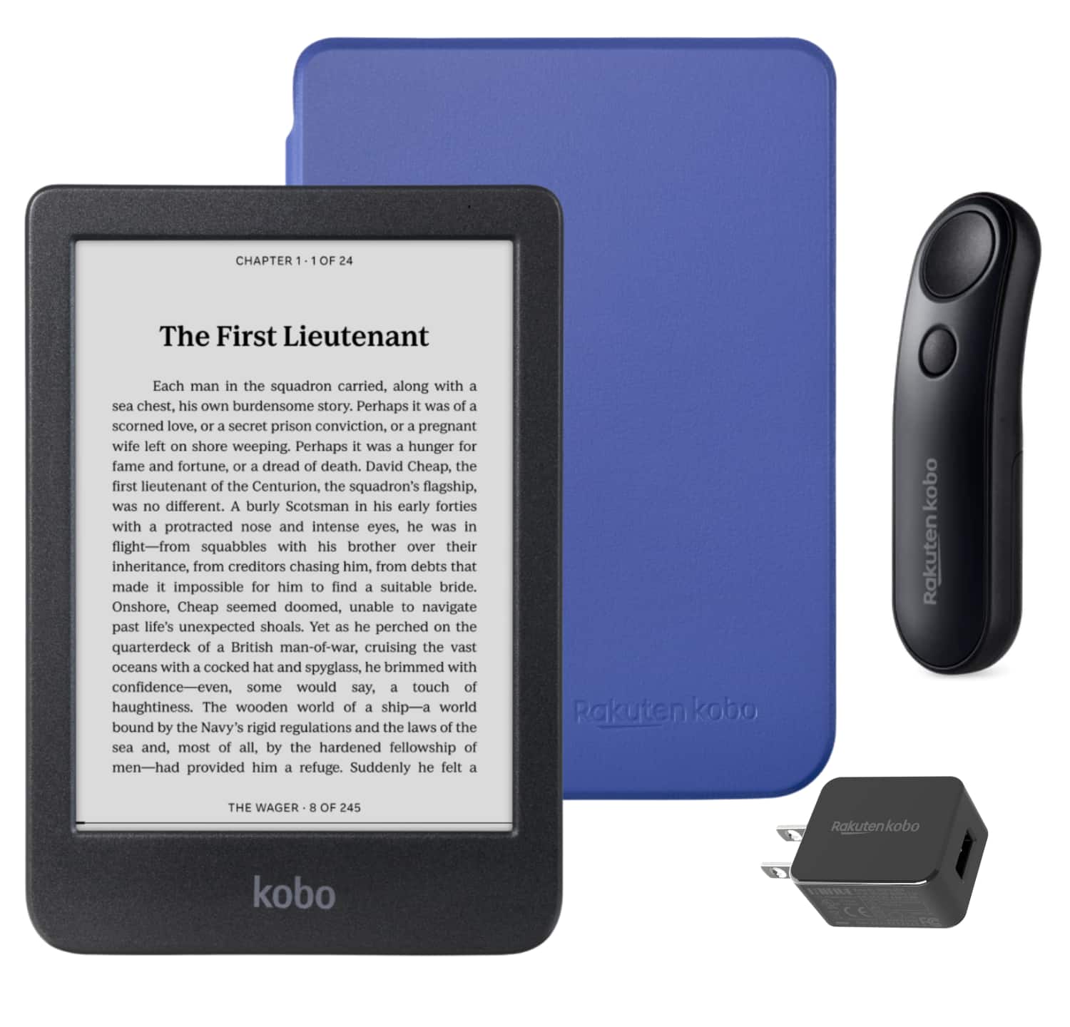 Kobo - Clara BW eReader with Black Remote & AC Bundle - 2024 - Cobalt Blue Basic SleepCover
