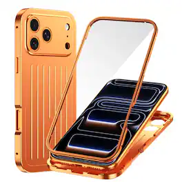 Dteck - Full Body Case for Apple iPhone 17 Pro Max with Built-in Glass Screen Protector, Aluminum Alloy Bumper Rugged Cover - Orange