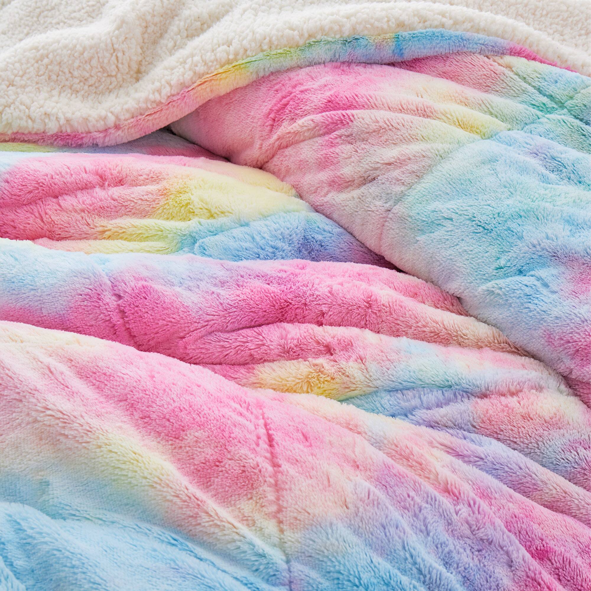 Back. Peace Nest - Peace Nest Sherpa Fluffy Faux Fur Comforter Set Plush Reversible Bedding Set - Colorful.