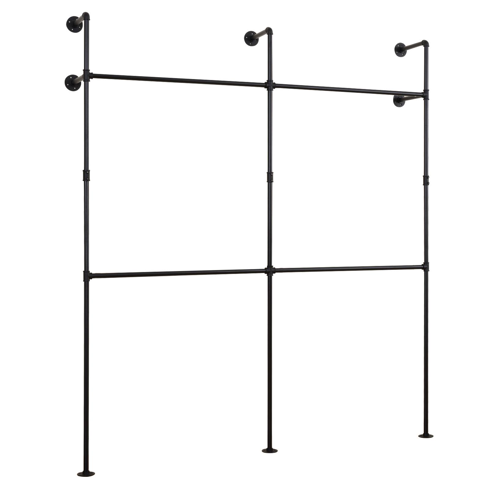 Alt View 9. Gymax - Gymax Industrial Pipe Clothing Rack Wall Mounted Heavy-Duty Metal Garment Organizer - Black.