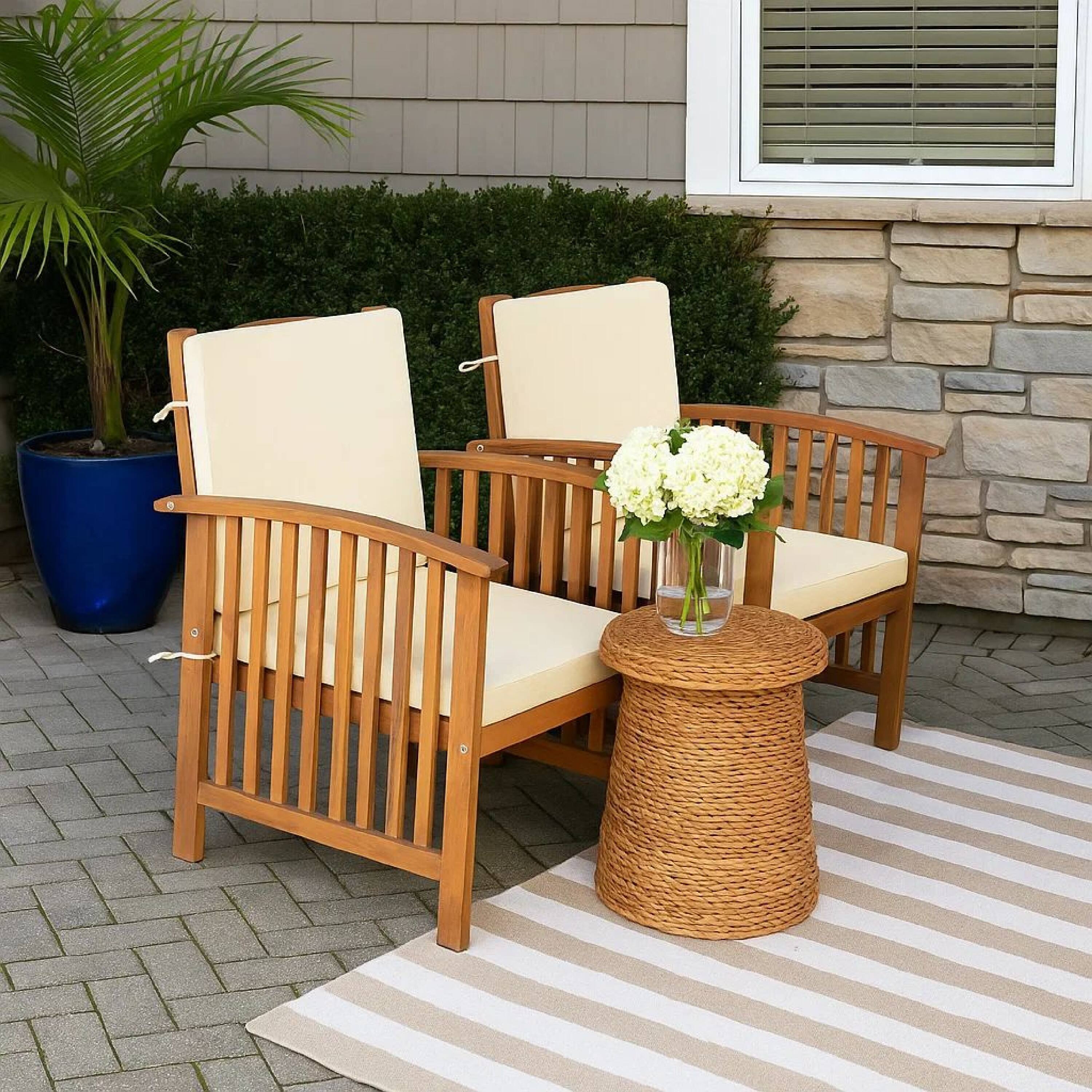 Alt View 7. Manhattan Lane - Kaila Outdoor Armchair Set of 2, Beige Cushions - Beige, Natural Brown.