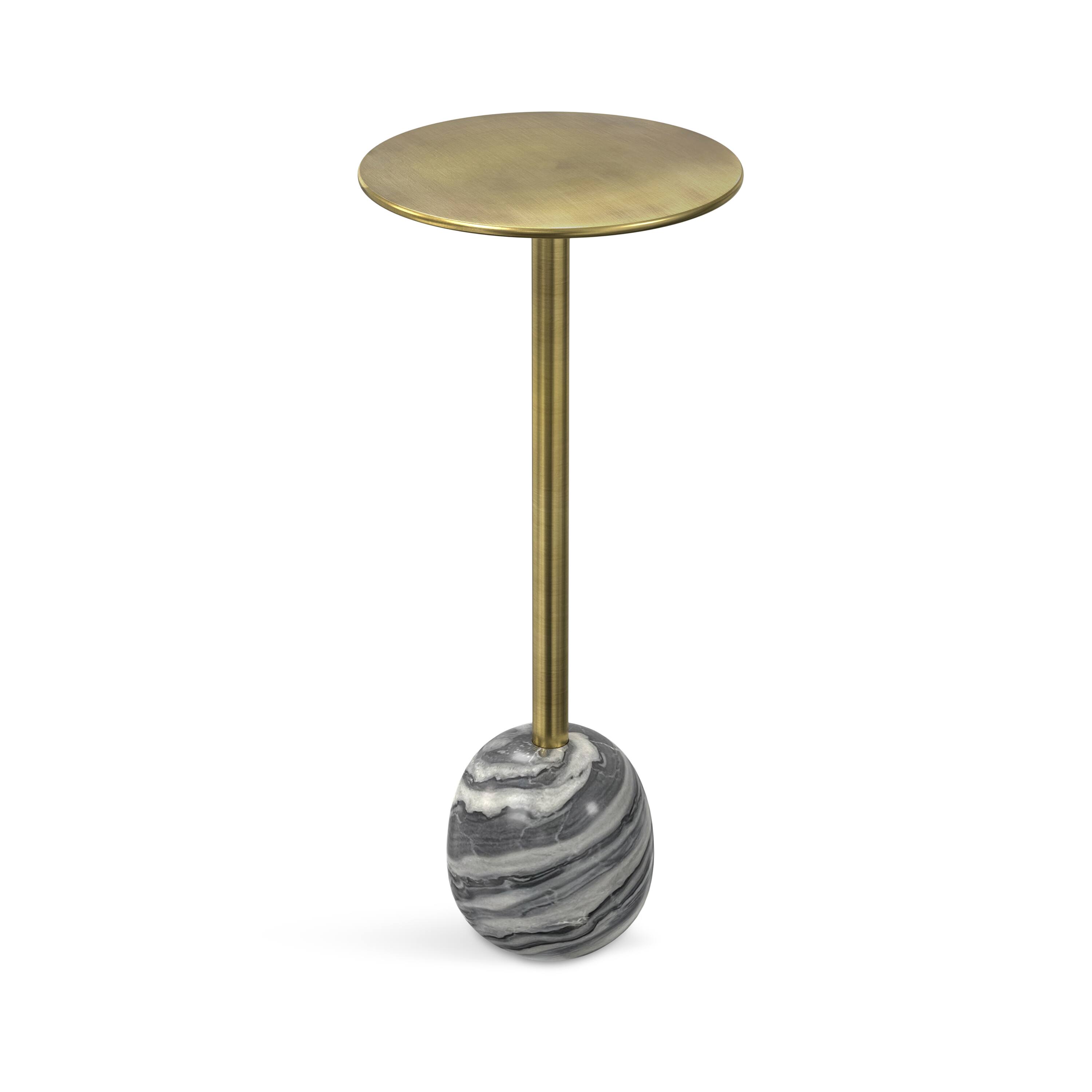 Alt View 1. Simpli Home - Melene Modern Contemporary 12 inch Wide Metal Side Table in Gold/Grey - Gold/Grey.