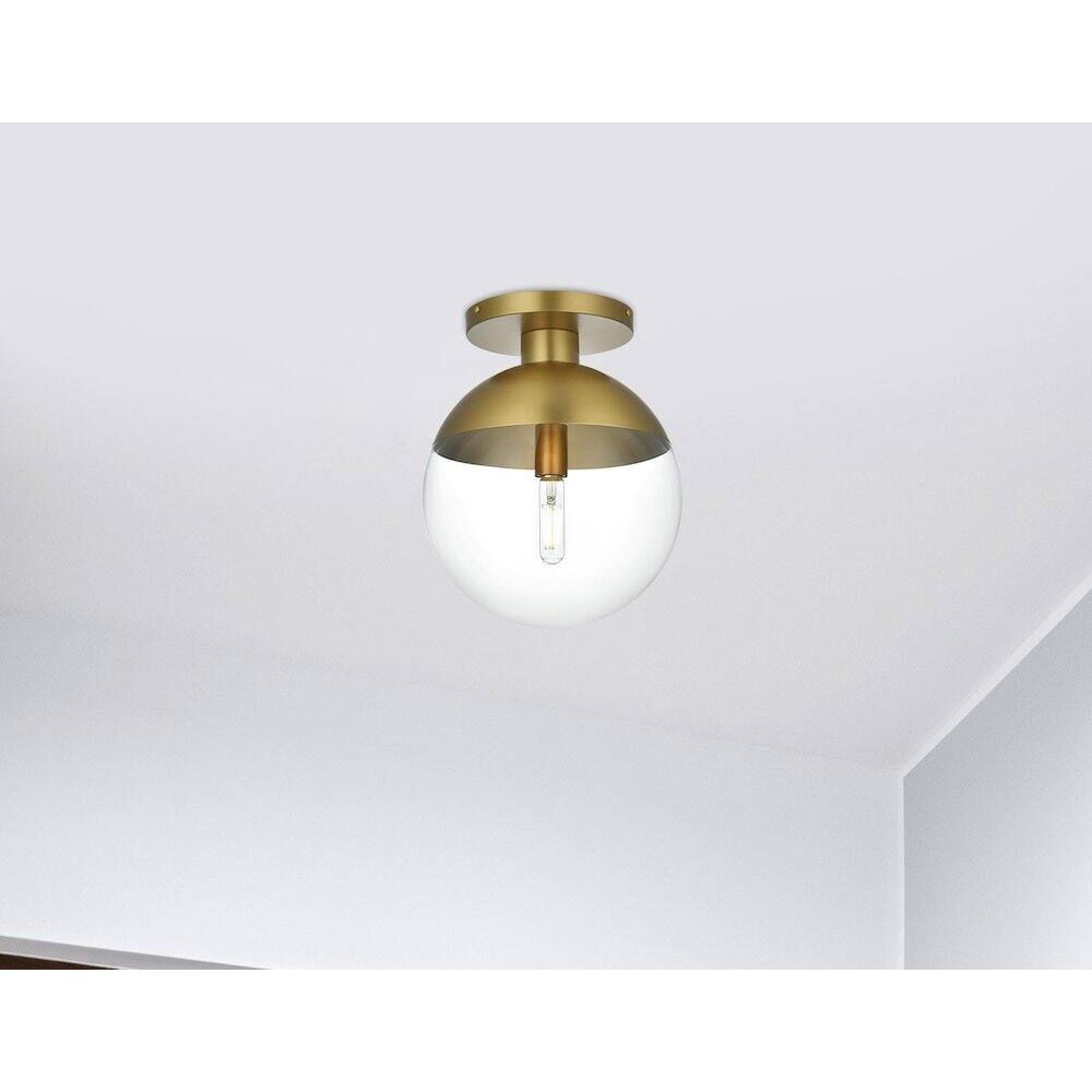Alt View 5. Living District - Eclipse 12 Inch Flush Mount Ceiling Light Clear Shade in Chrome - Satin Gold And Clear.