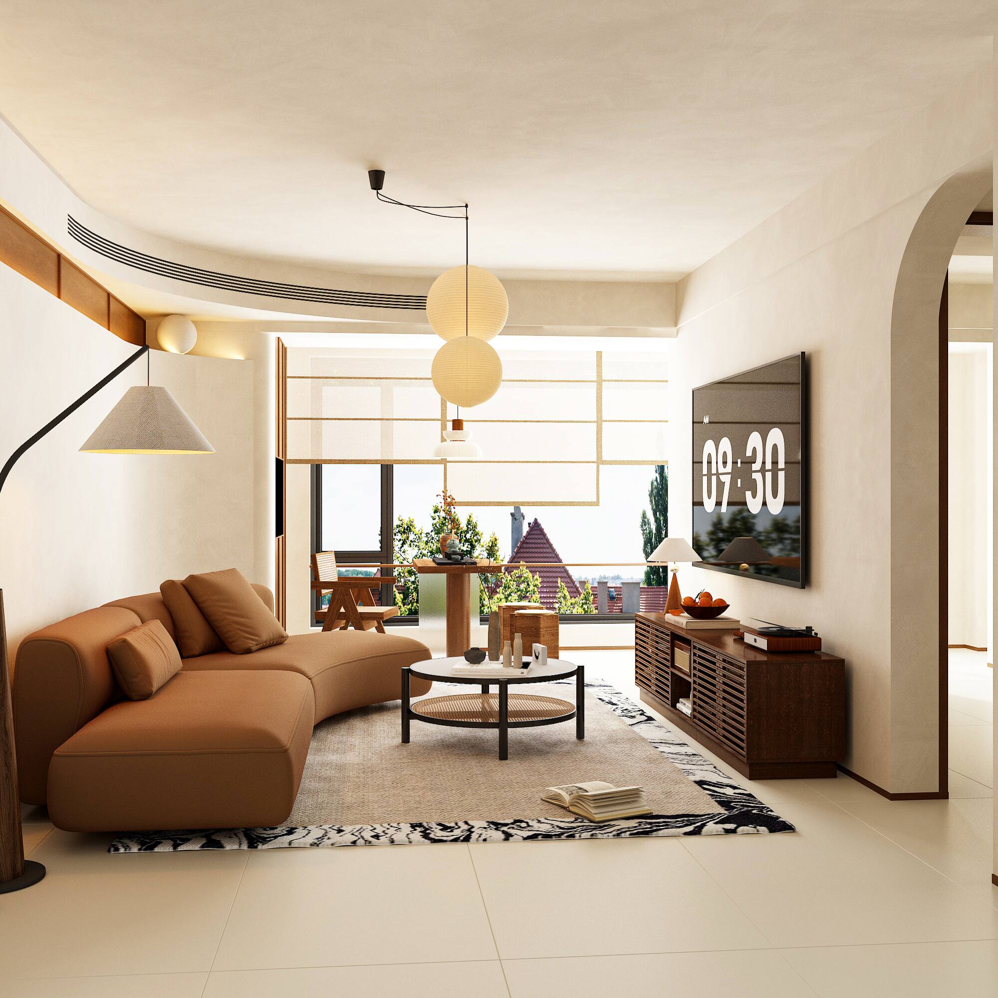 Alt View 9. Famapy - Walnut TV Stand for 80 Inch TV, Mid-Century Media Console with Cable Management & Louvered Doors, Vintage Storage Cabine - Walnut.