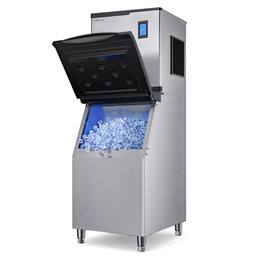 Coolake - 22" Commercial Ice Maker Machine 450lbs with 360lb Large Storage| Full Cube Air Cooled Stainless Steel Freestand - Silver