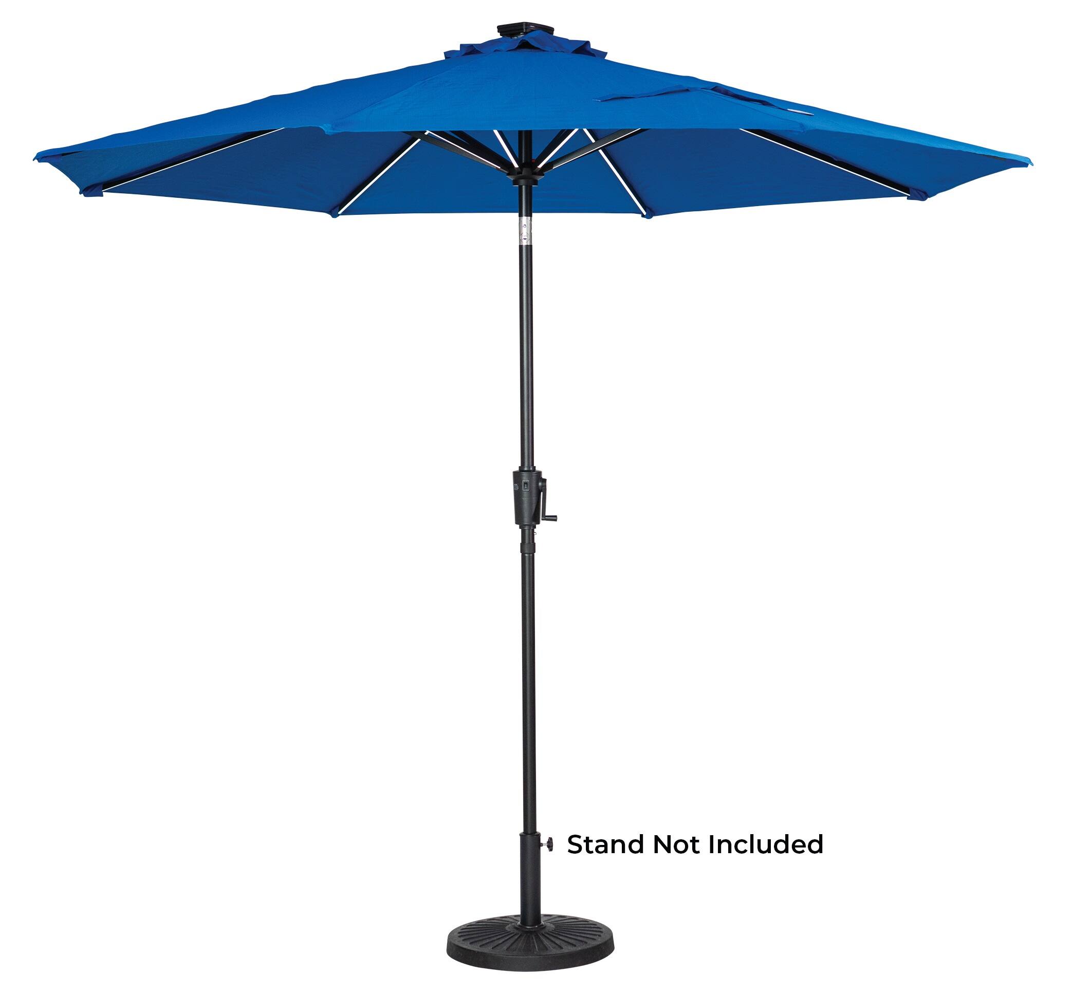 Front. Sun Ray - 9' Round Next Gen Solar Lighted Umbrella - Royal Blue.