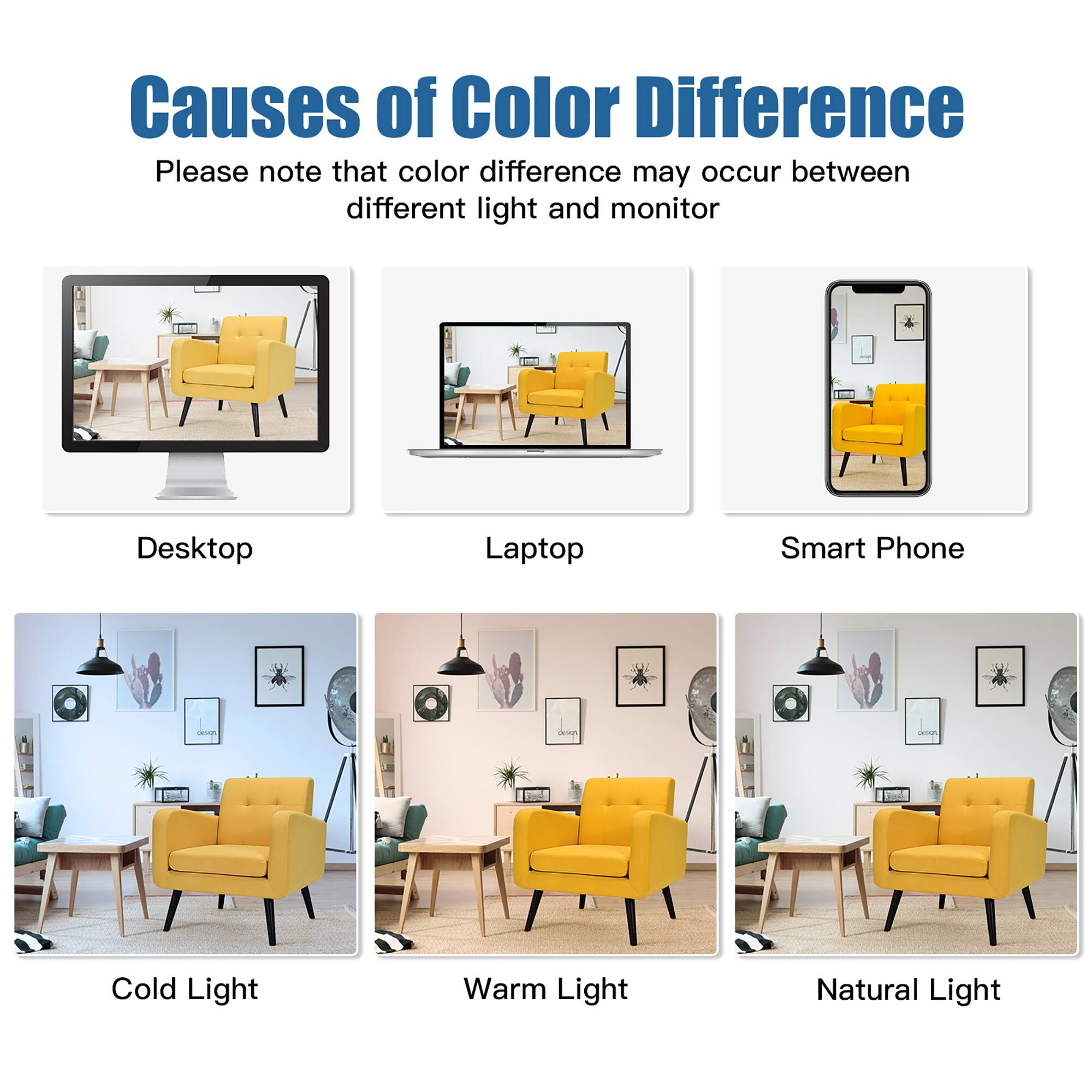 Causes of Color Difference: Please note that color difference may occur between different light and monitor. Desktop, Laptop, Smart Phone, Cold Light, Warm Light, Natural Light.