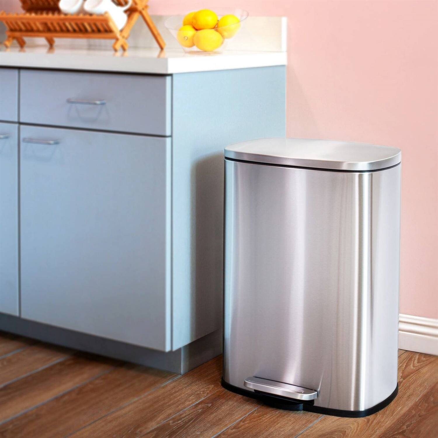 Alt View 1. Hivvago - 13 Gallon Brushed Stainless Steel Kitchen Trash Can with Step Open Lid - Silver.