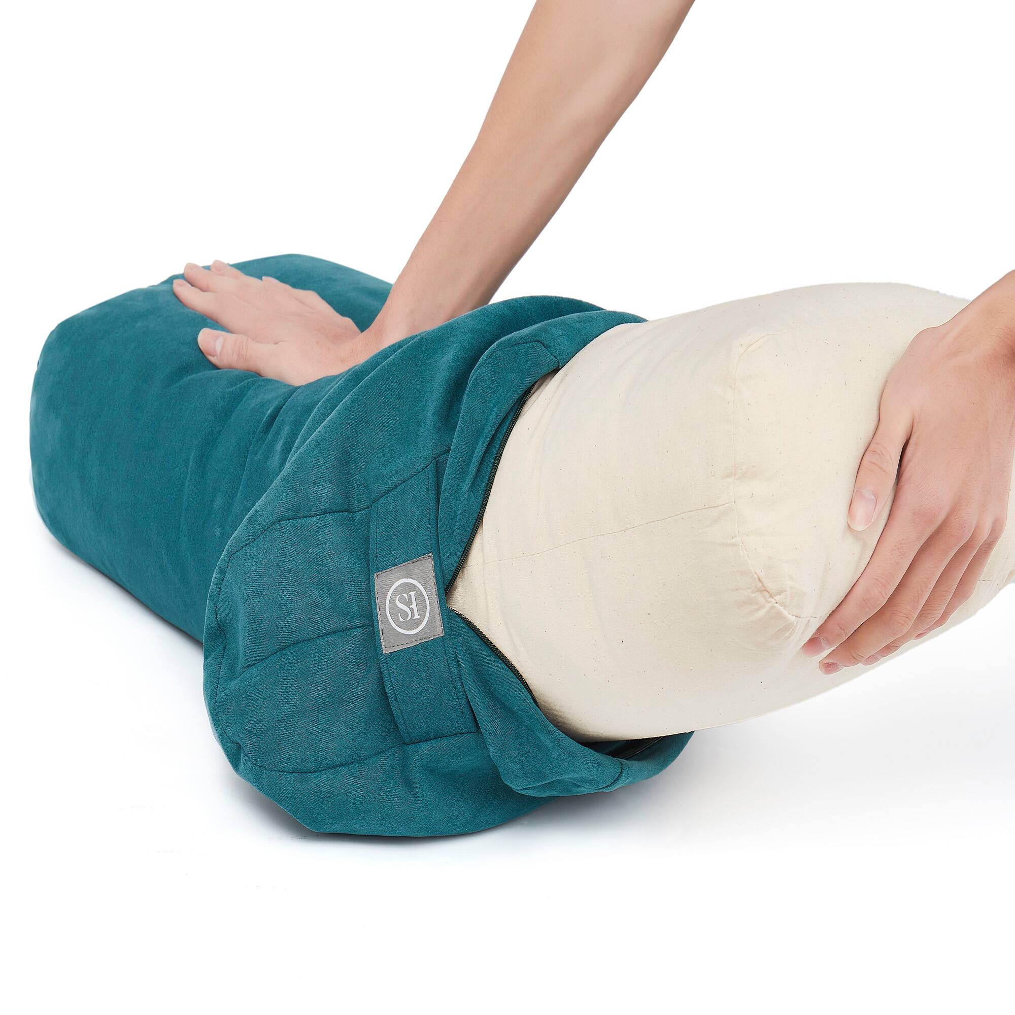 Left. Sweet Home Collection - Yoga Bolster Pillow Meditation Pillow w/Washable Cover & Carry Handle - Teal.