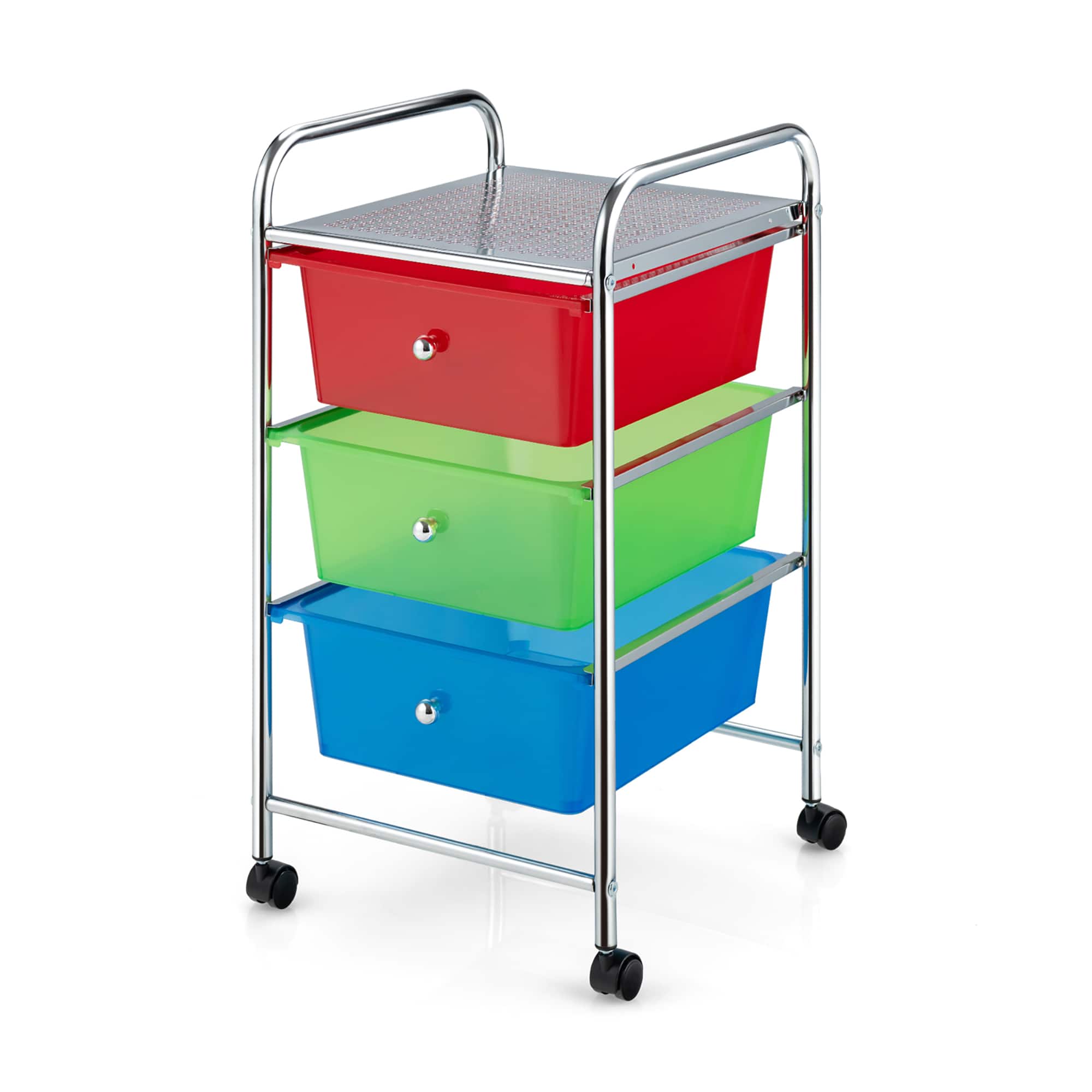 Front. Costway - 3 Drawers Metal Rolling Storage Cart Scrapbook Supply & Paper Home Office - Multicolor.