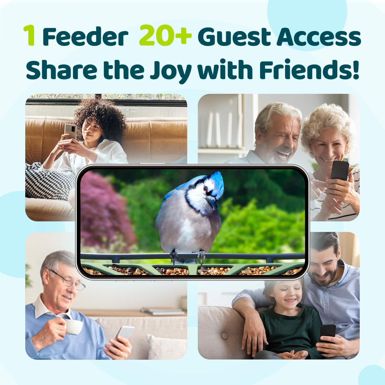 1 Feeder 20+ Guest Access Share the Joy with Friends!