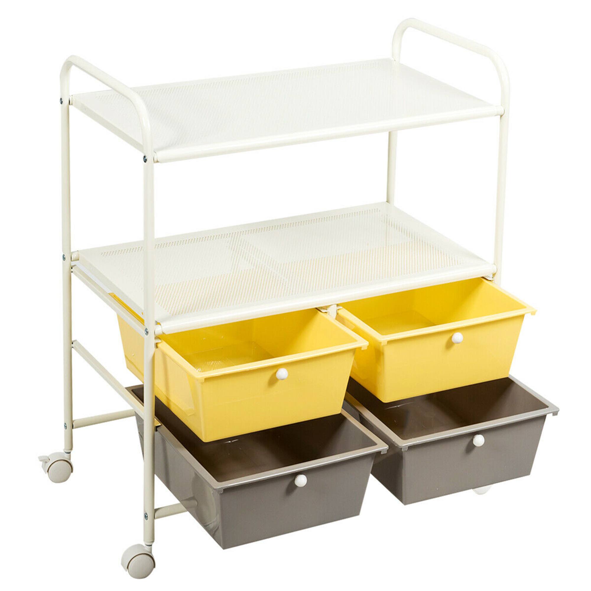 Front. Gymax - Gymax 4 Drawers Rolling Storage Cart Metal Rack Shelf Home Office Furniture - Yellow + Gray.