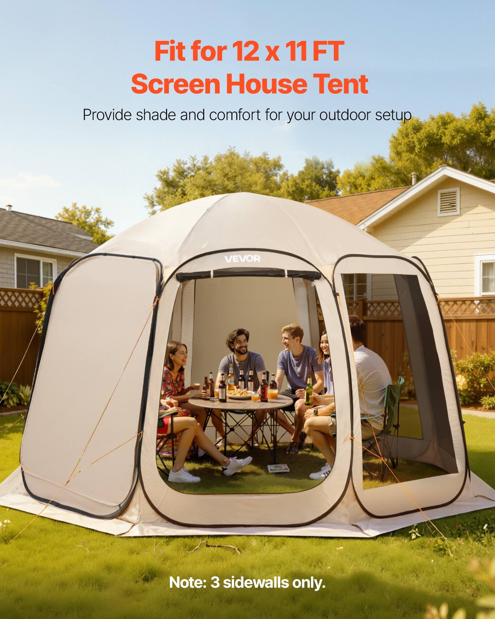 Fit for 12 x 11 FT Screen House Tent  
Provide shade and comfort for your outdoor setup  

Note: 3 sidewalls only.
