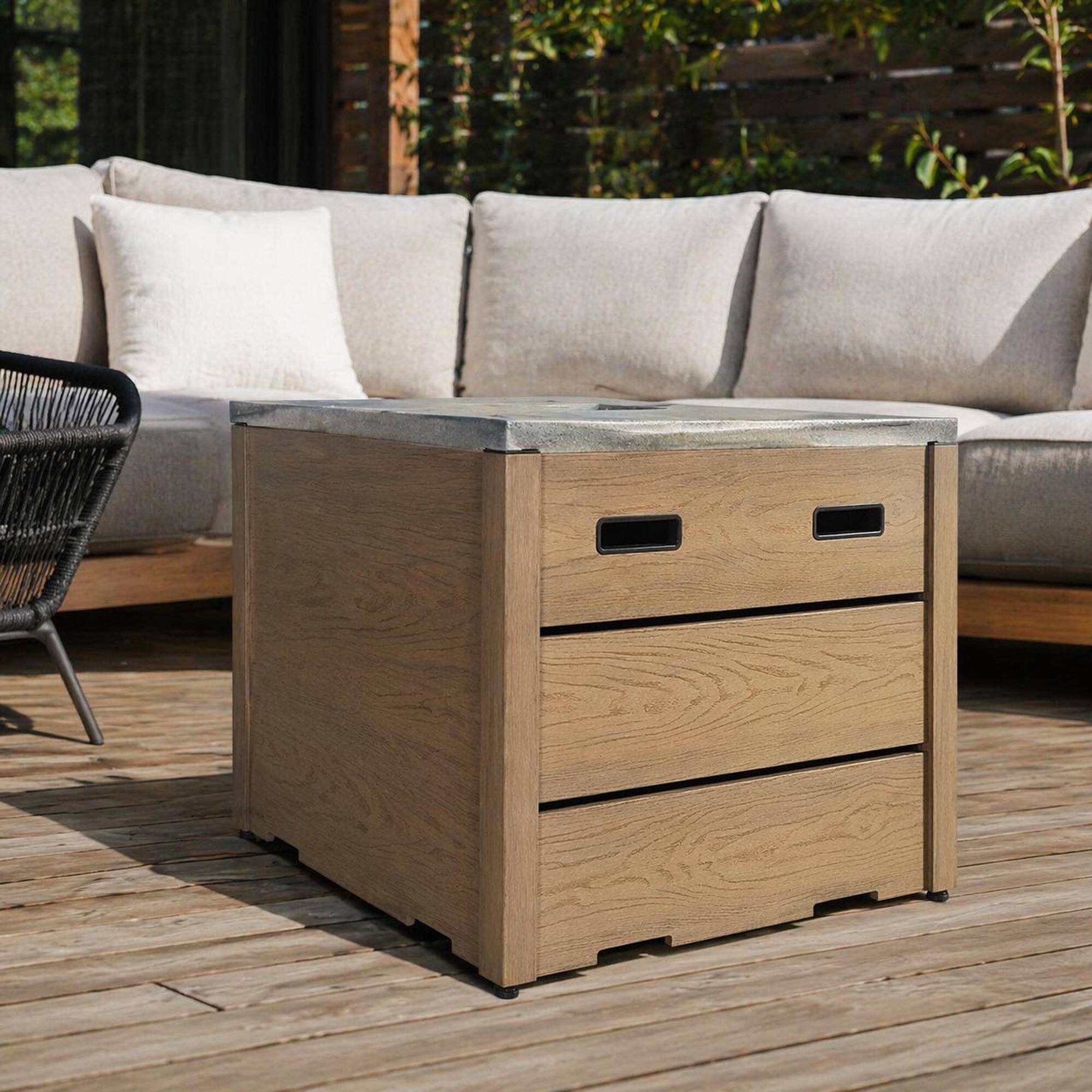 Alt View 2. RYHNUYNE - Archie Square WPC Fire Pit Base – Durable Wood-Plastic Composite Stand for Outdoor Fire Pits, Patio, Backyard, Deck - Brown.