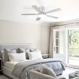 Siljoy - 52 Inch Low Profile Flush Mount Ceiling Fan with Light Reand mote Reversible Dimmable for Bedroom Living Room - Silver