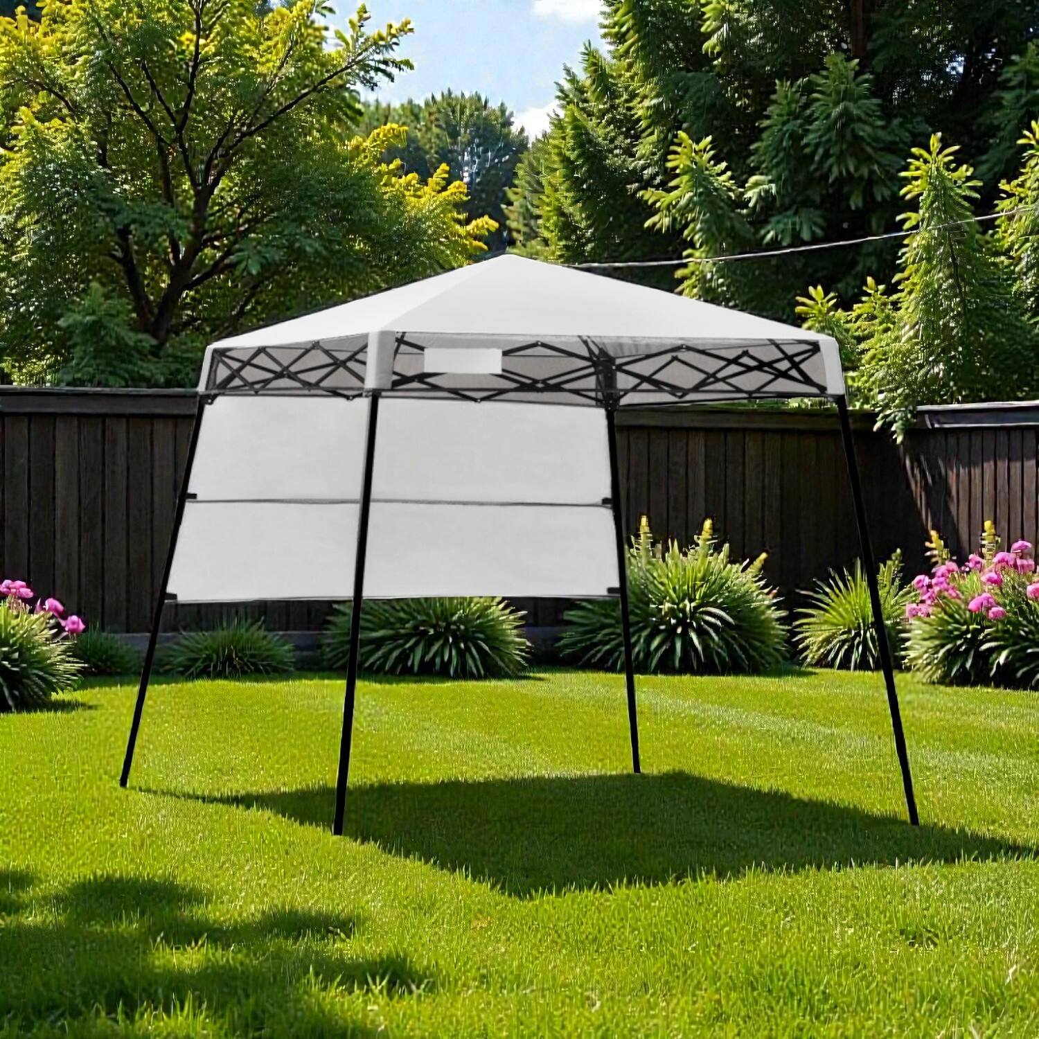 Hivvago - 7x7 Ft Easy Assembly Folding Canopy with Carry Case and Ground Anchors - White