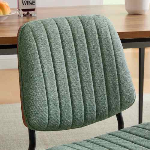 Alt View 4. LUCKY ONE - Assembled Mid Century Dining Chair Set of 2 Linen with Walnut Bentwood Back Metal Legs - Olive Green.