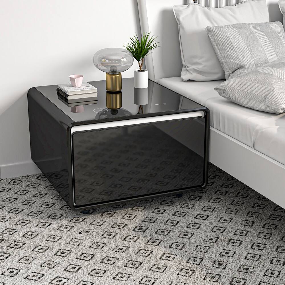 Alt View 9. Loheer - Loheer Smart Side Table with Fridge, Wireless Charging, Modern Black Nightstand - Black.