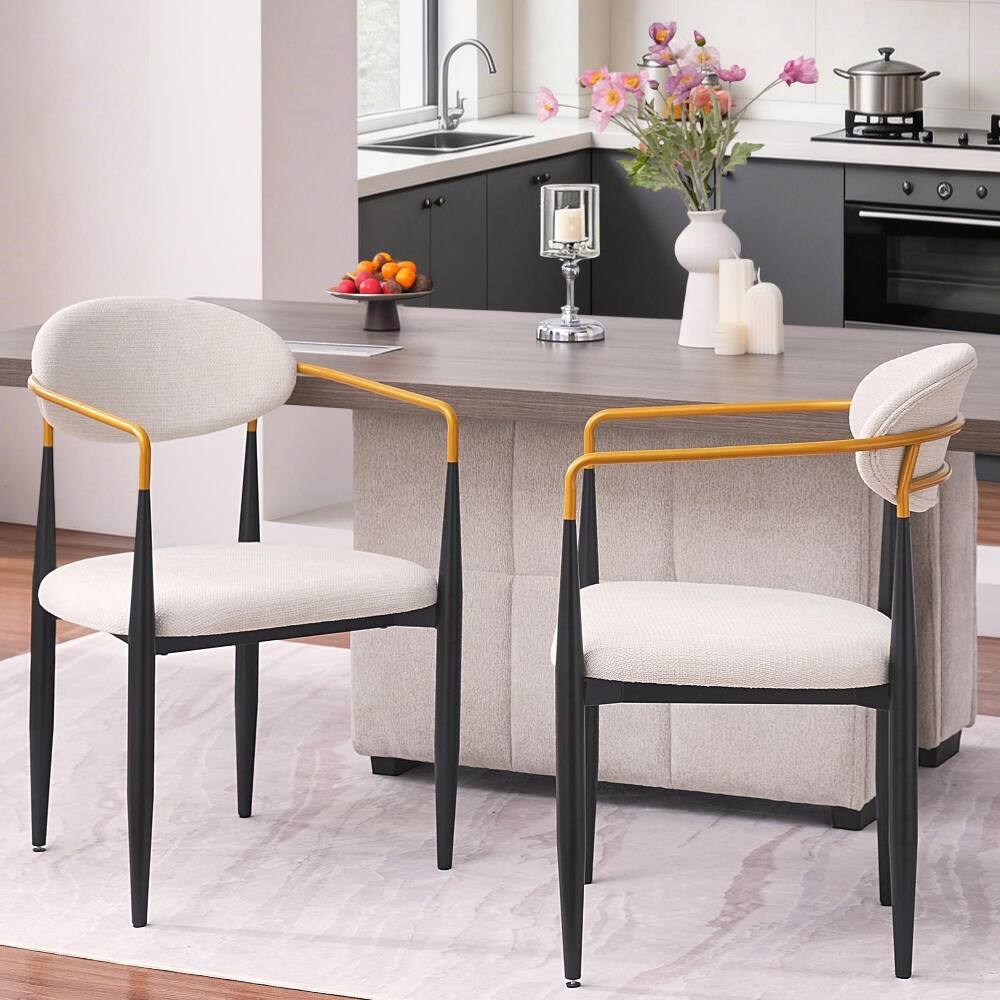 Alt View 3. Loheer - Loheer Modern Upholstered Dining Chairs Set of 2 Beige Fabric Metal Frame Ergonomic Seating for Home Office - Beige.