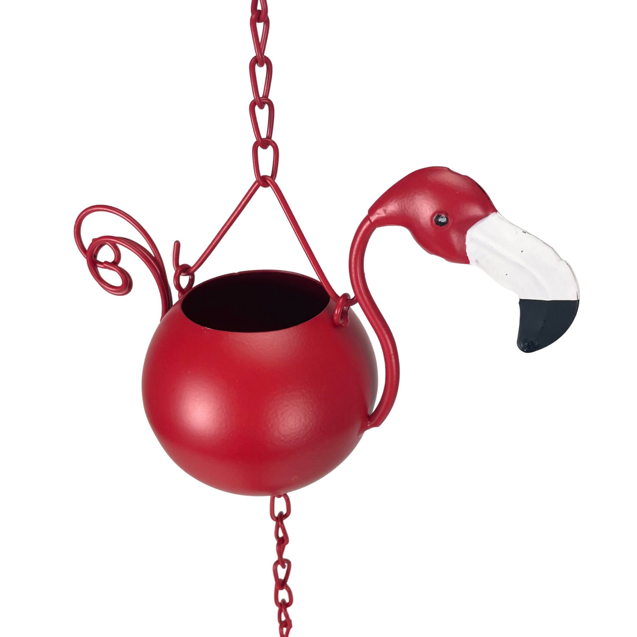 Alt View 2. Things2Die4 - 90-Inch Metal Rain Chain - 8 Portly Flamingos, 7" Long Each, Muted Red Finish - Red.